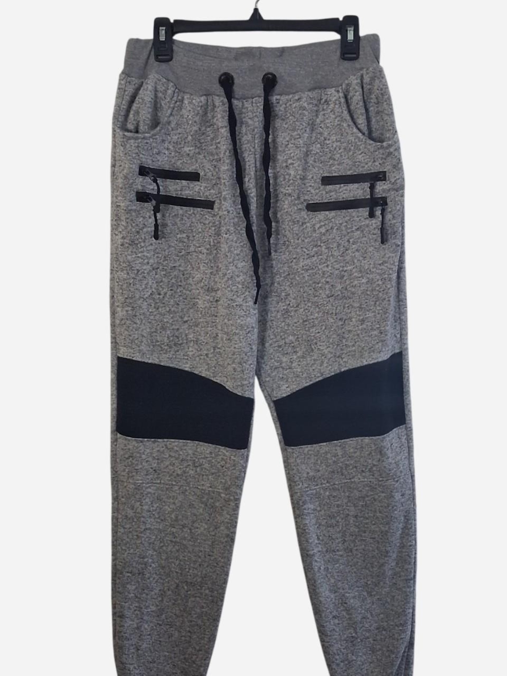 Men's Gray Jogger Sweatpants with Black Knee Panels